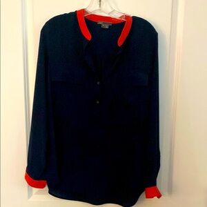 Elegant Navy and Red Silk Women's Top Vince Size 4